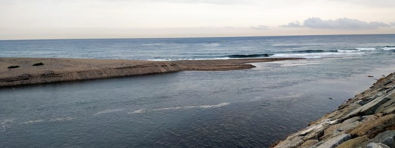 Obres de canalització, processos de naturalització i l'aprofitament industrial fan de la desembocadura del Besòs un estret canal que condueix les aigües fins a trobar-se amb el mar sobre una petita barra de sorra.